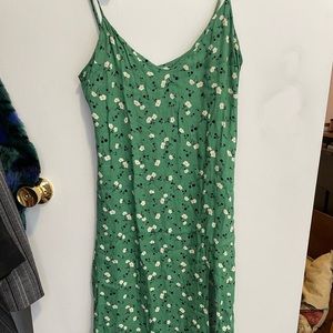 Reformation green floral slip dress with slit